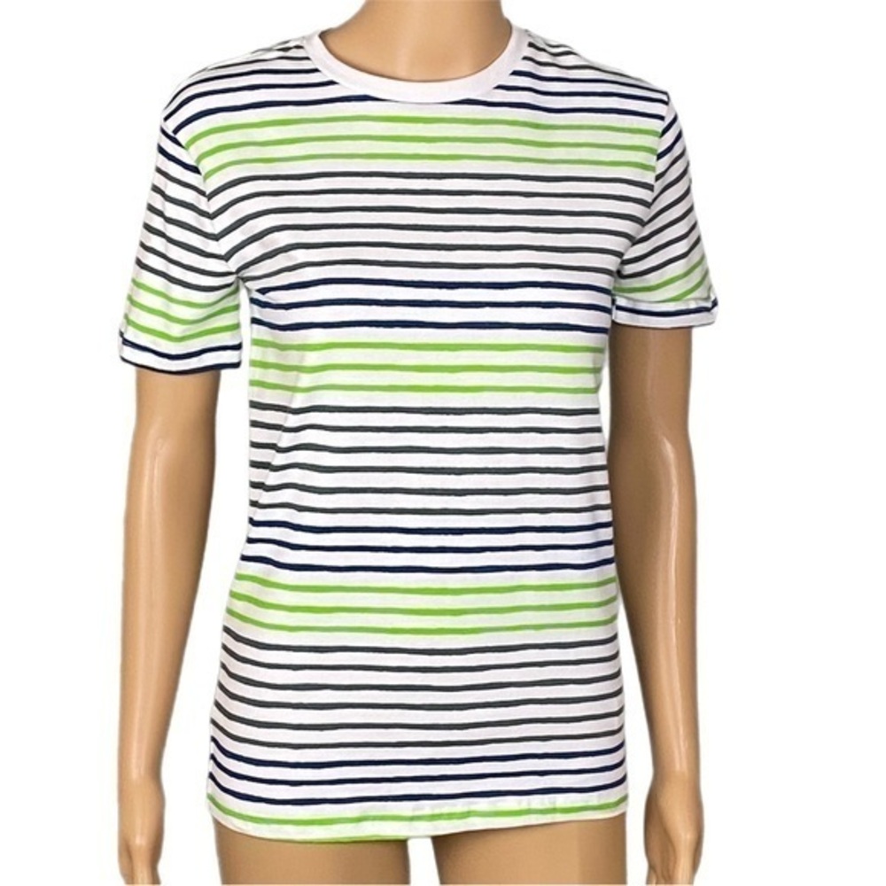 TOMMY BAHAMA white, navy and green striped kids t-shirt. Size Large (10-12). EUC